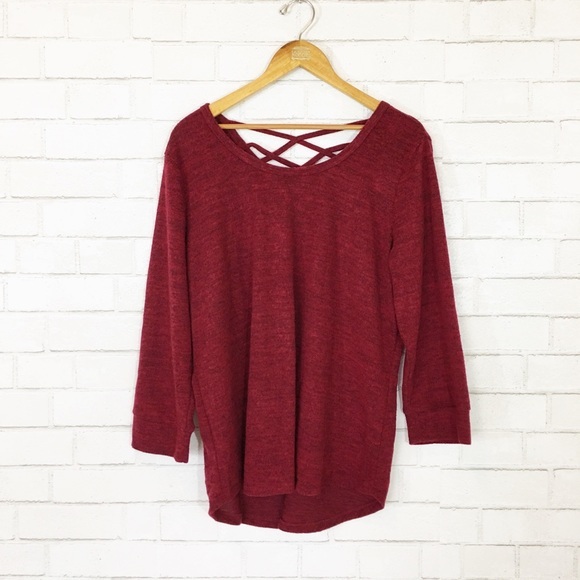 Tops - Super Soft Brushed Fleece Maroon Red Cut Out Back Tunic Top